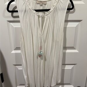 LOFT White Sleeveless Blouse with Tassel Detail